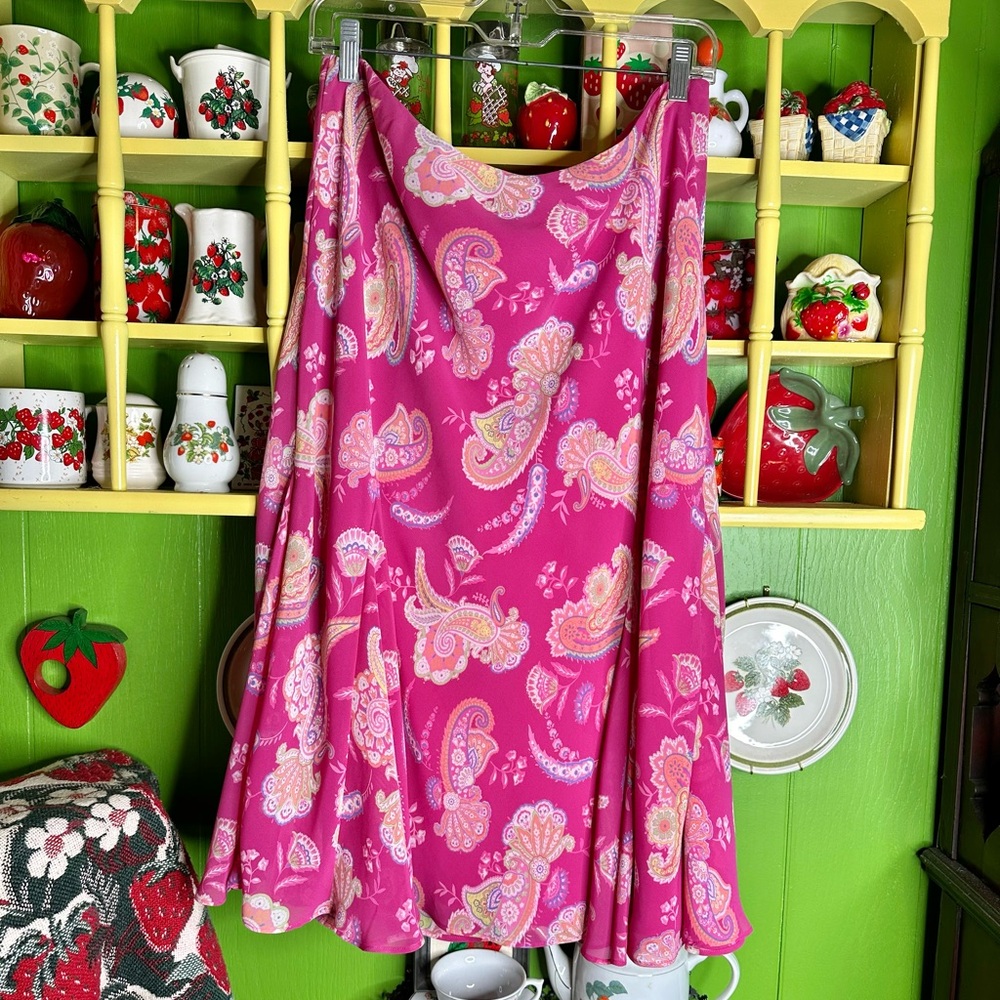 y2k fairycore boho pink, purple & orange paisley floral print midi skirt - Picture 5 of 6